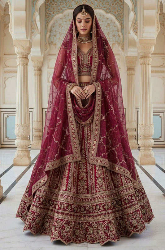 Pink Silk Bridal Lehenga Choli Set SFANJ3173