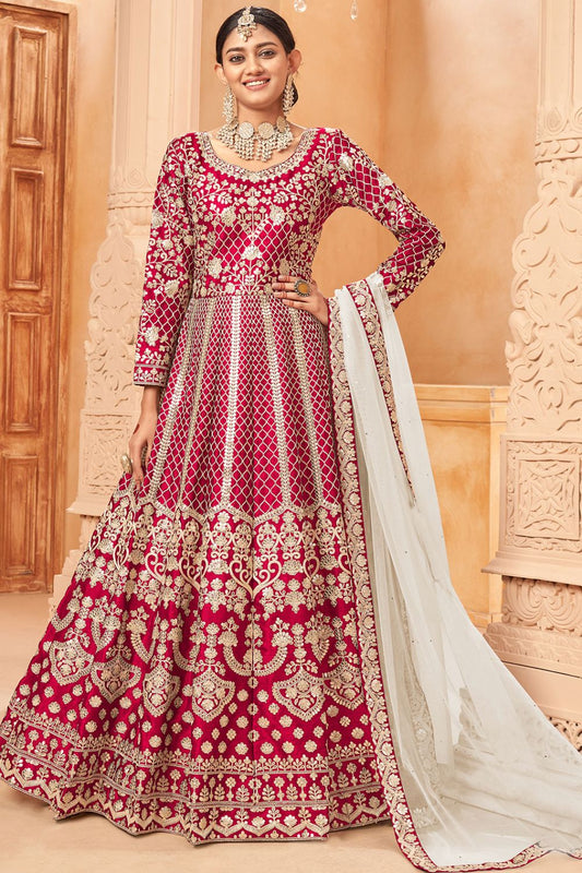 Red Wedding Silk Designer Anarkali Suit Gown SFDFS23404