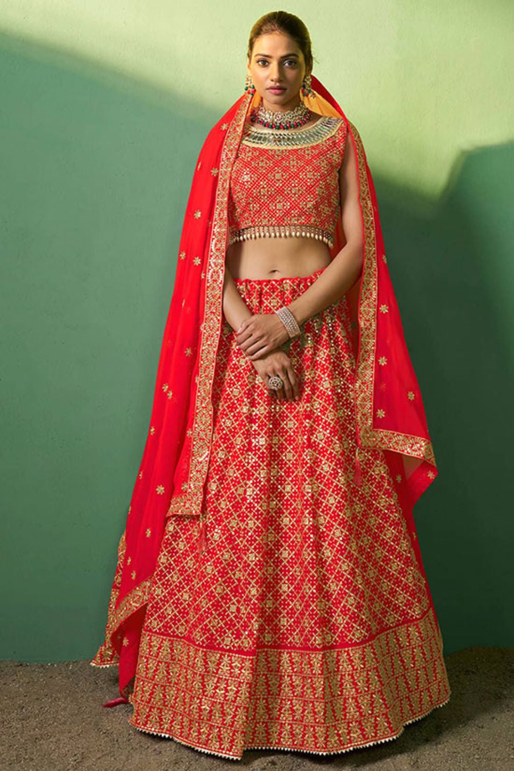 Red Engagement Georgette Lehenga Choli SFARY19109