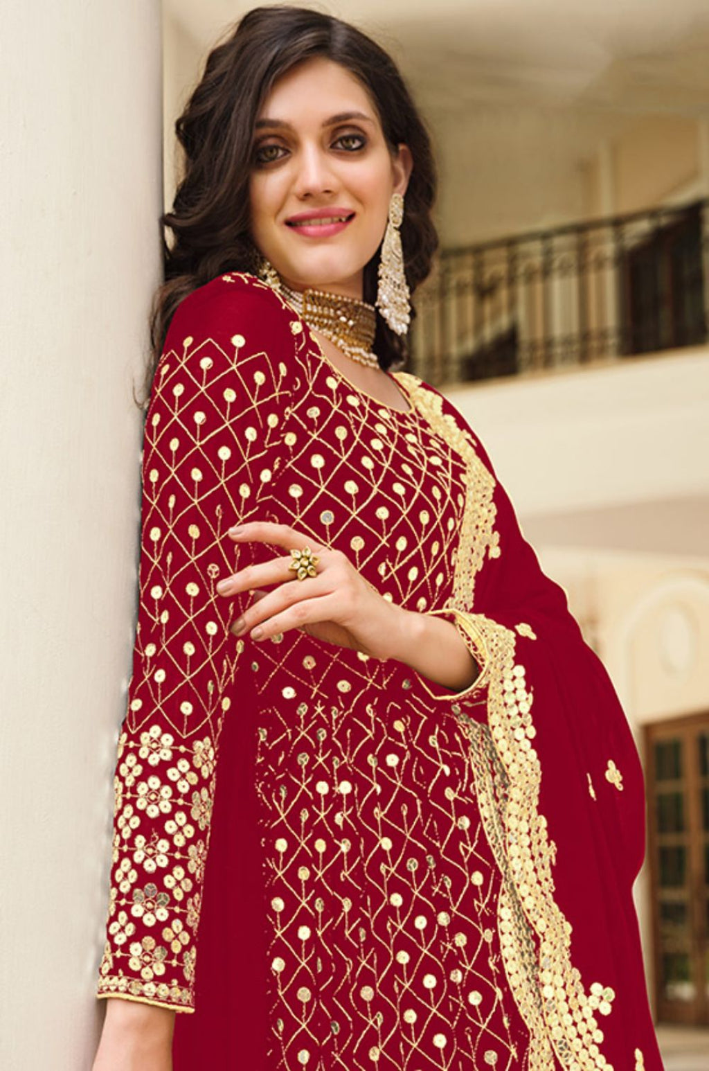 Off White Georgette Salwar Kameez - SFSA344004D