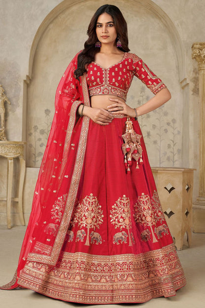 Red Silk Lehenga Choli - SFRELS6504