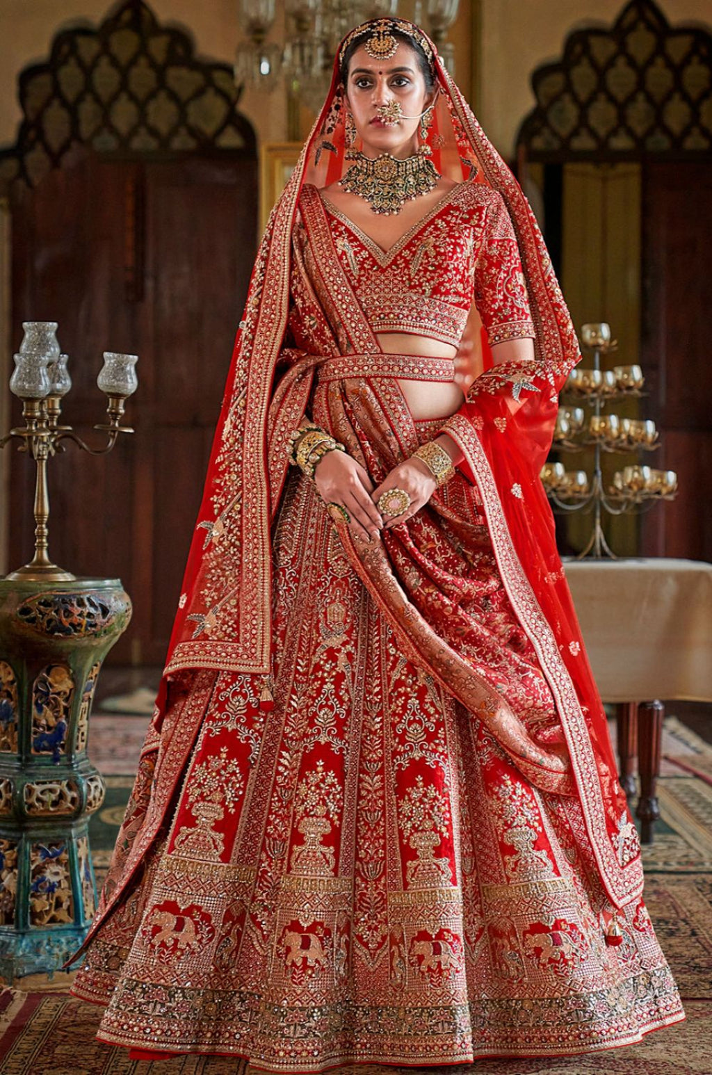 Red Silk Lehenga Choli - SFSJDN38503