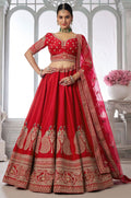 Red Silk Lehenga Choli - SFPRF280003