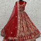 Red Heavy Indian Wedding Leheng Choli In Velvet SFANJ2187