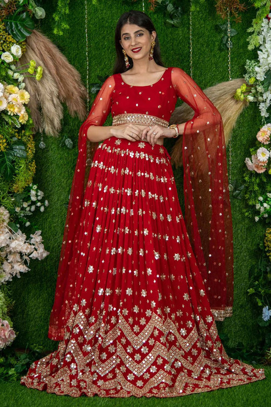 Red Georgette Bridal Lehenga Choli SFRELS3901