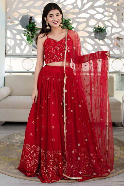 Red Wedding Party Georgette Lehenga Choli SFRELS3905