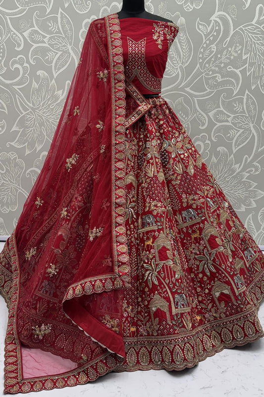 Red Bridal Silk Lehenga Choli  SFANJ3131