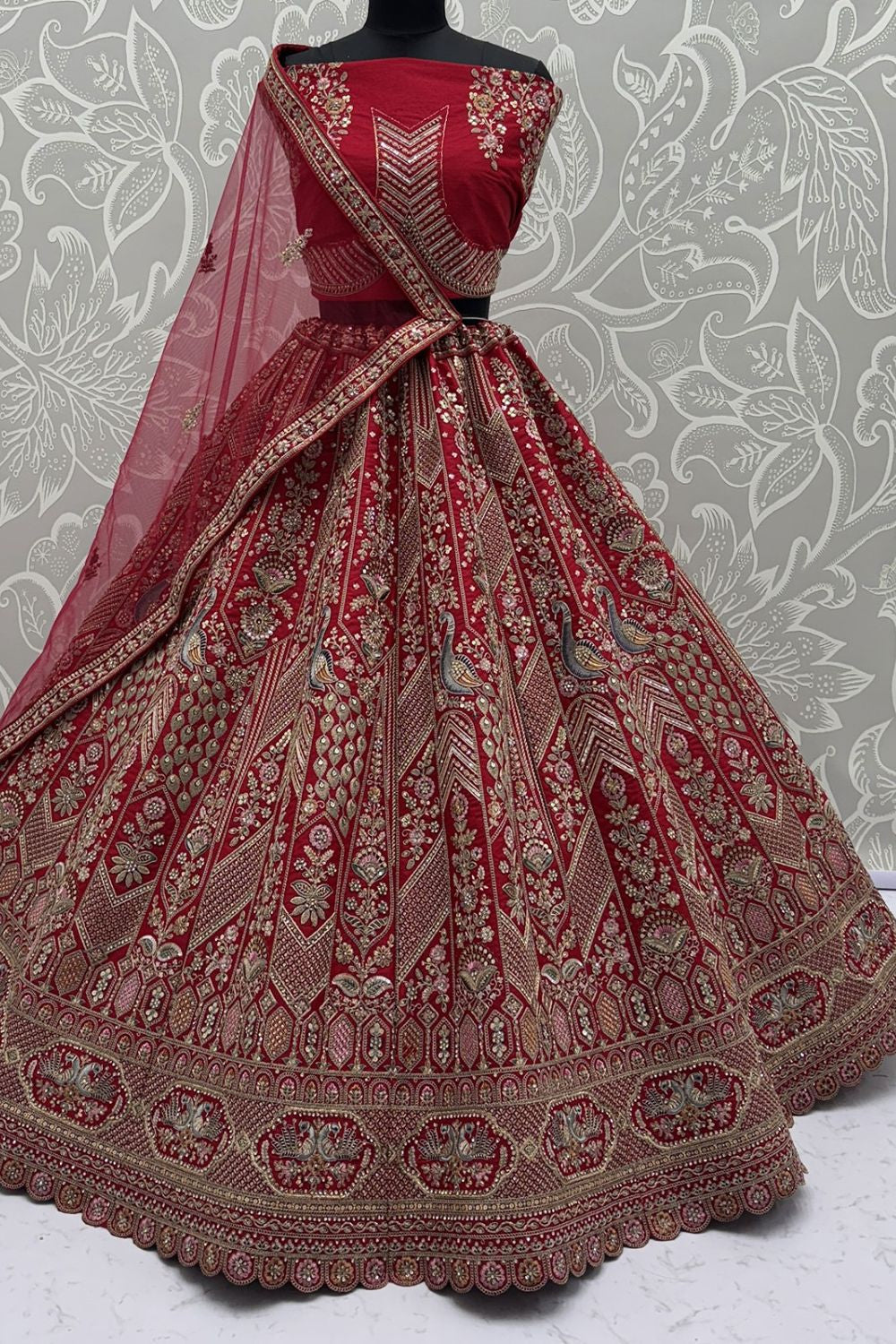 Red Bridal Wedding Silk Lehenga Choli SFANJ3141