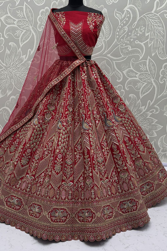 Red Bridal Wedding Silk Lehenga Choli SFANJ3141