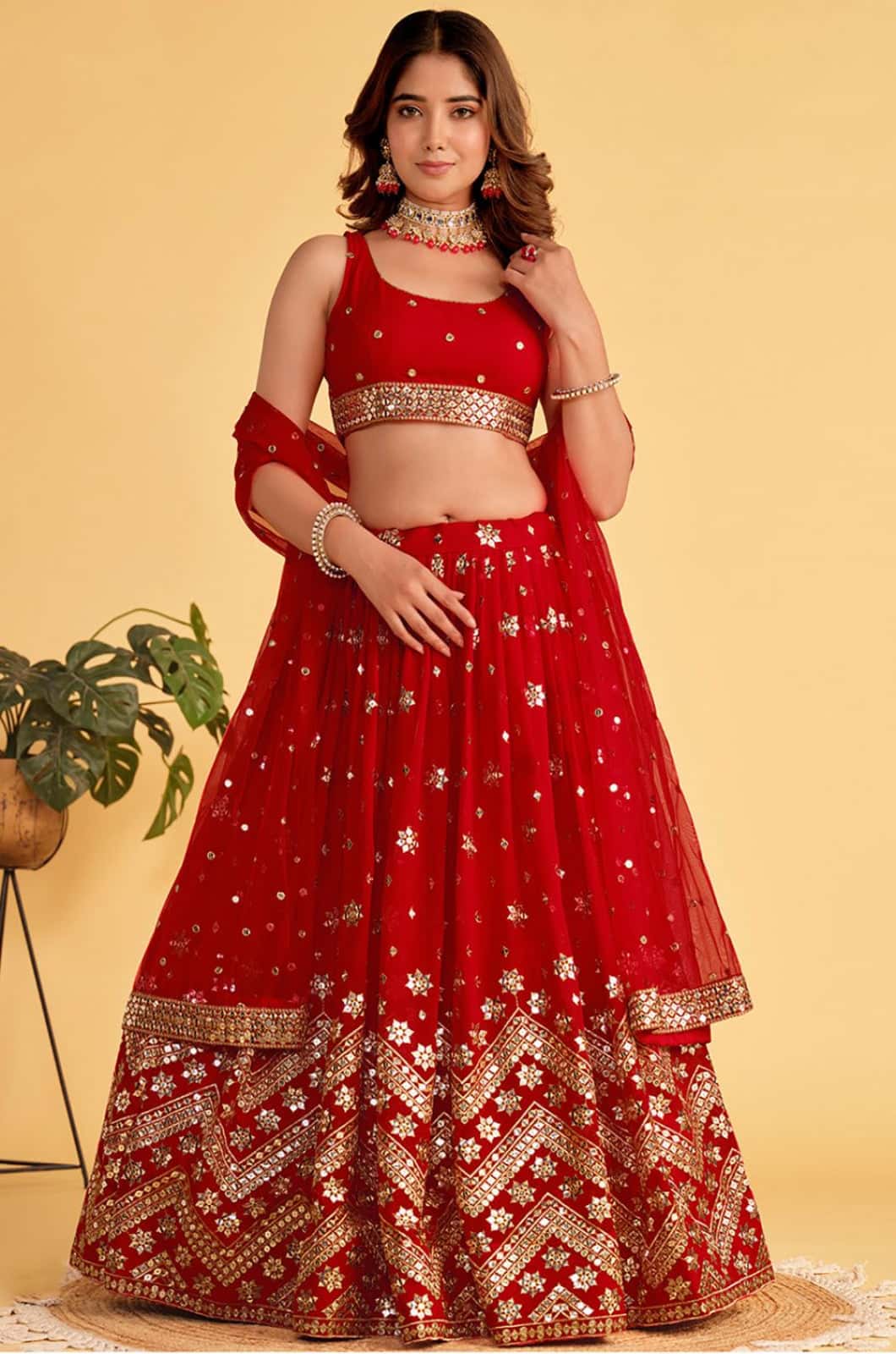 Red Georgette Lehenga Choli - SFPRF201401