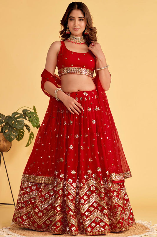 Red Georgette Lehenga Choli - SFPRF201401