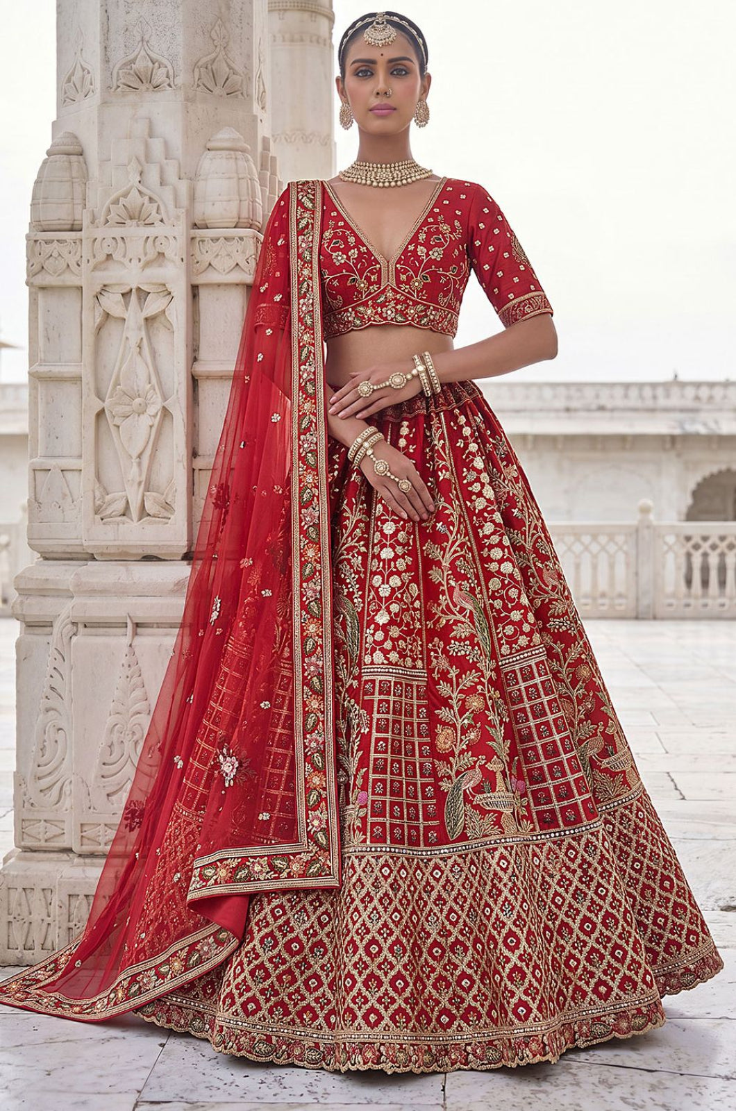 Red Silk Lehenga Choli - SFANJ3436
