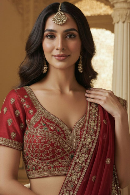 Red Silk Lehenga Choli - SFANJ3227