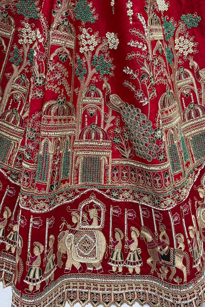 Red Silk Lehenga Choli - SFANJ3227