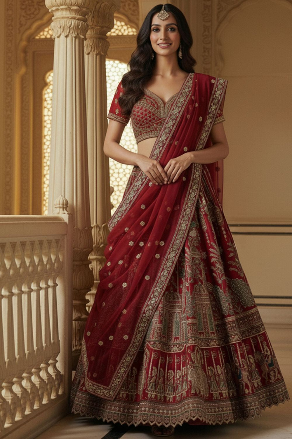 Red Silk Lehenga Choli - SFANJ3227