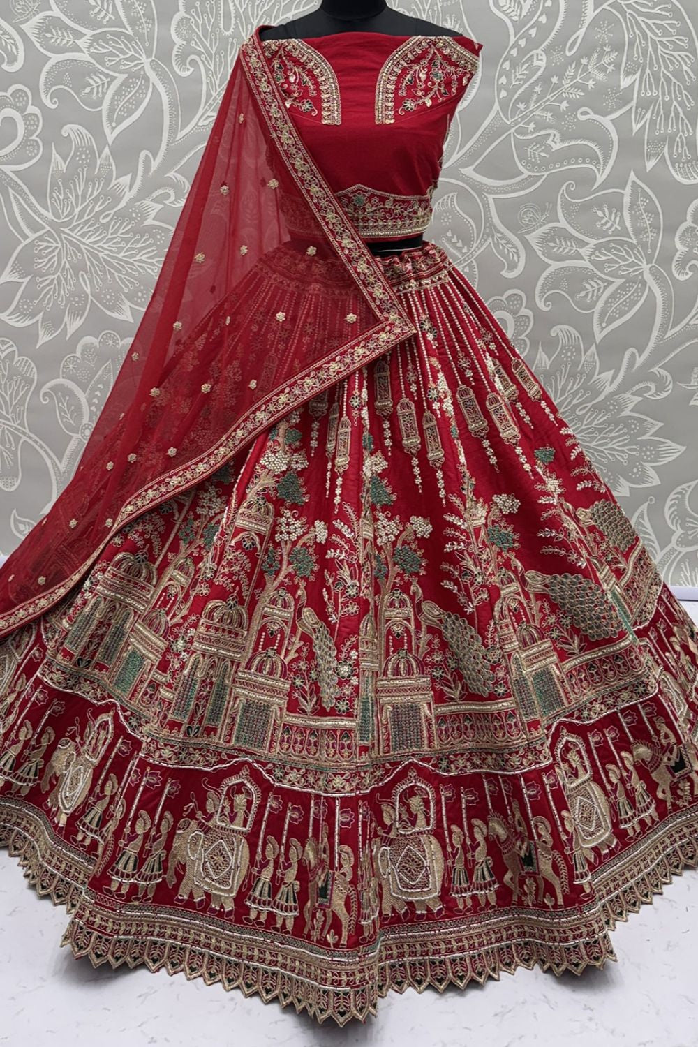 Red Silk Lehenga Choli - SFANJ3227