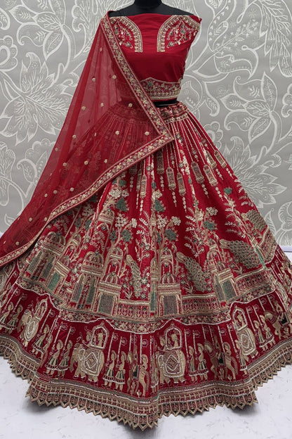 Red Silk Lehenga Choli - SFANJ3227