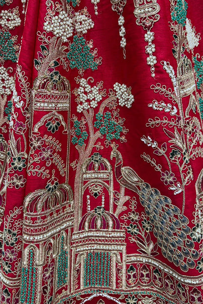 Red Silk Lehenga Choli - SFANJ3227