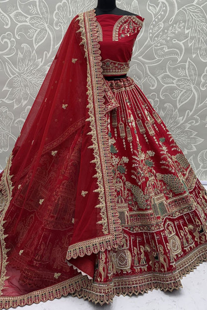 Red Silk Lehenga Choli - SFANJ3227