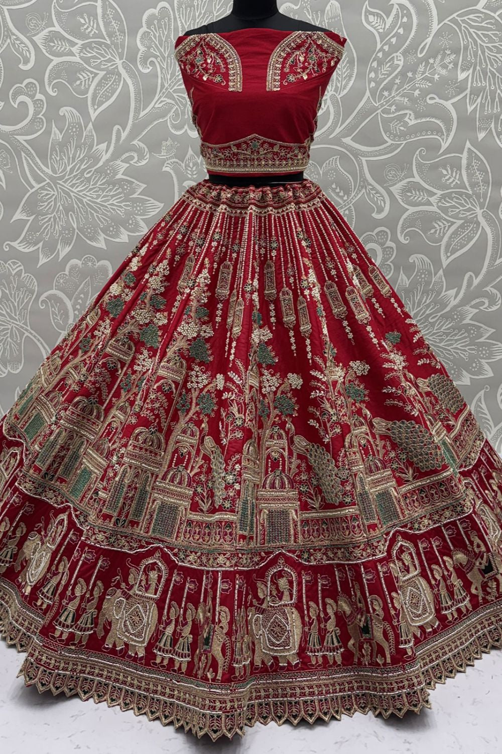Red Silk Lehenga Choli - SFANJ3227