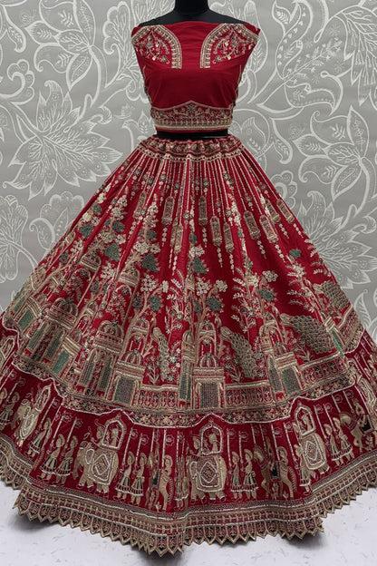 Red Silk Lehenga Choli - SFANJ3227