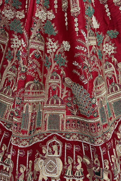Red Silk Lehenga Choli - SFANJ3227