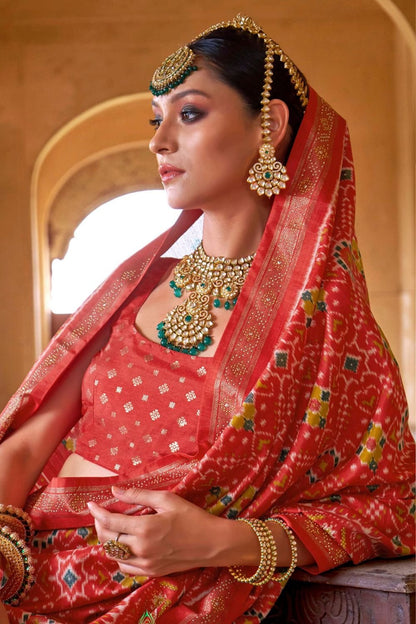 Red Silk Saree Blouse Patola Design  SFSJDN31103
