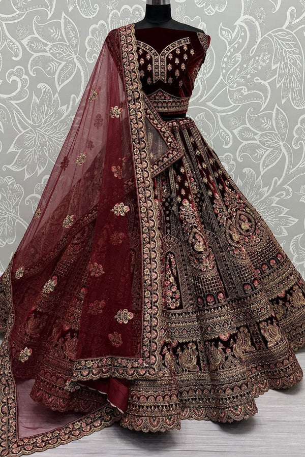 Red Refined Velvet Engagement Lehenga Choli SFANJ3012