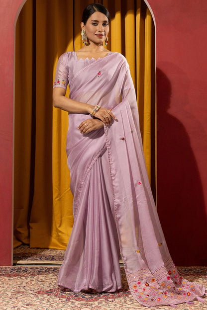 Purple Wedding Party Silk Saree Blouse SFSDR1903
