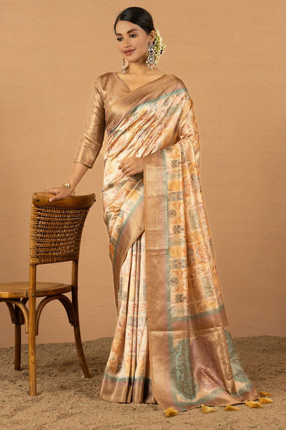 Beige Jacquard Silk Sarees For Partywear SFSDR1703