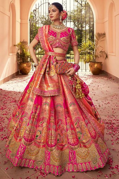 Pink Banarasi Bridal Lehenga Choli In Zarkan Cut Work SFSJDN30801