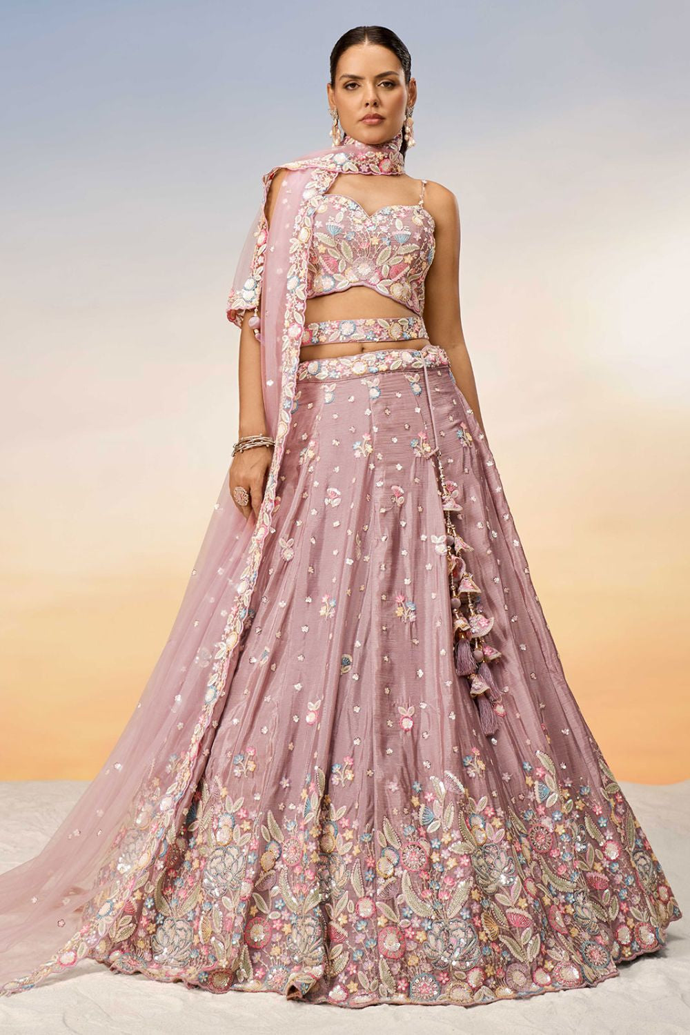 Pink Engagement Chiffon Wedding Lehenga Choli SFROY522427