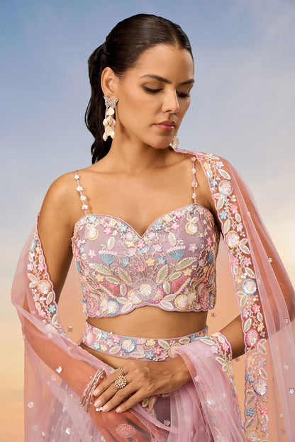 Pink Engagement Chiffon Wedding Lehenga Choli SFROY522427