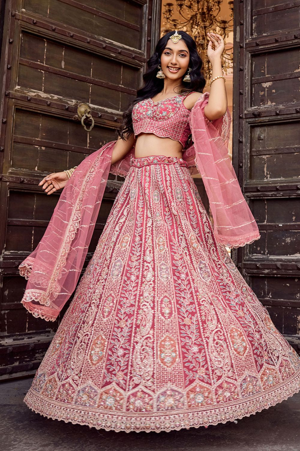 Pink Net Wedding Sangeet Lehenga Choli  SFPRF265602