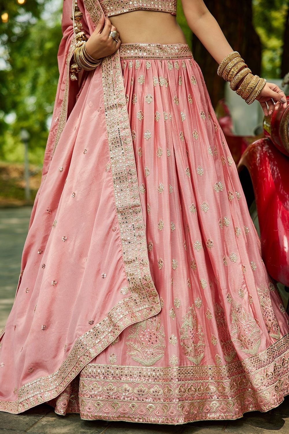 Pink Wedding Reception Chiffon Lehenga Choli In Chiffon SFFK28503