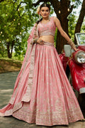 Pink Wedding Reception Chiffon Lehenga Choli In Chiffon SFFK28503