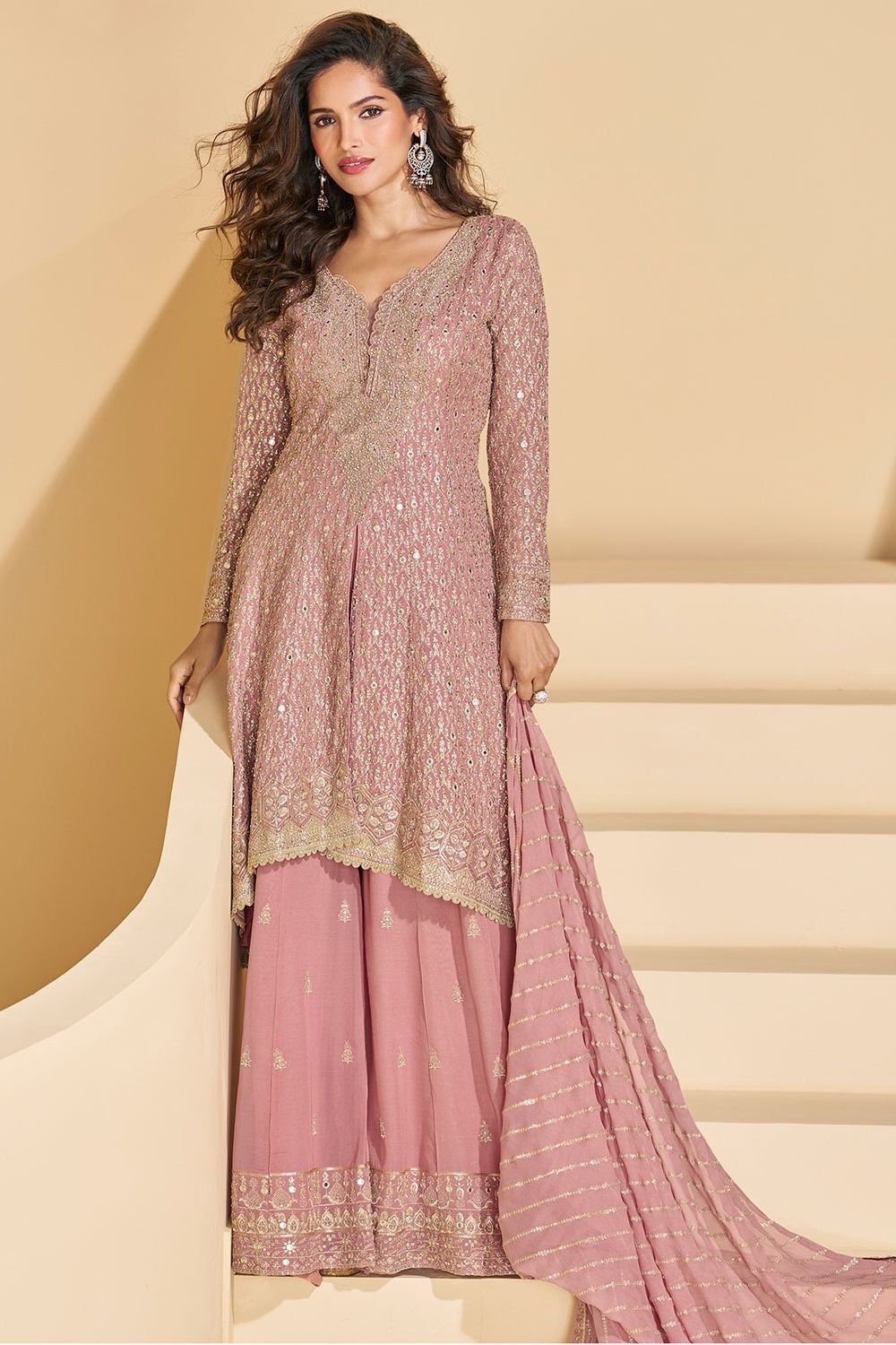 Pink Sangeet Partywear Georgette Palazzo Suit  SFEDC18203R