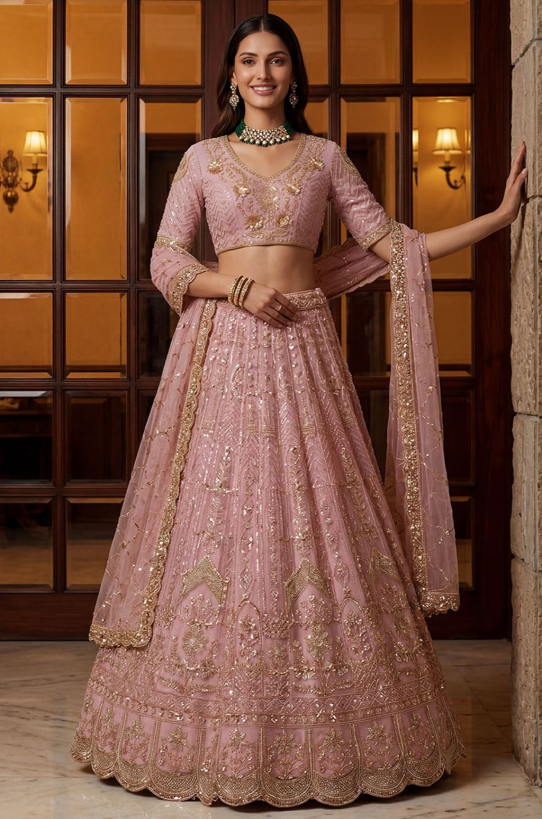 Pink Net Lehenga Choli - SFANJ3372