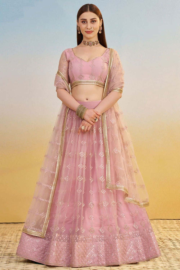 Pink Net Lehenga Choli With Thread Sequin SFSA500801