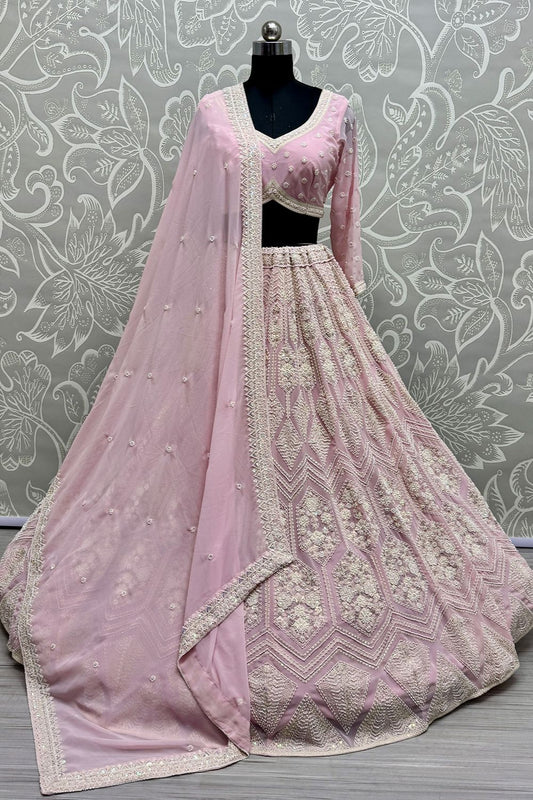 Pink Georgette Lehenga Choli With Motif And Sequin Work SFANJ3049R