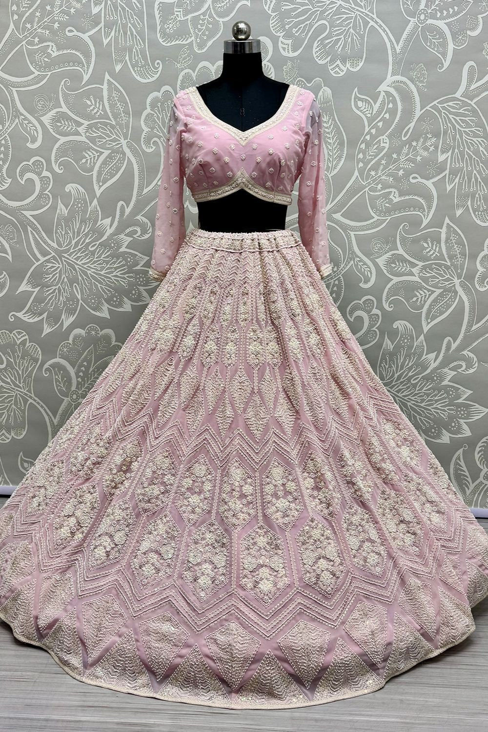 Pink Georgette Lehenga Choli With Motif And Sequin Work SFANJ3049R