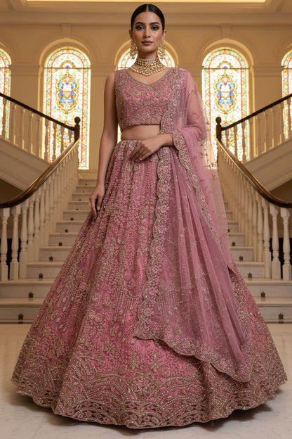 Pink Net Lehenga Choli - SFANJ3218