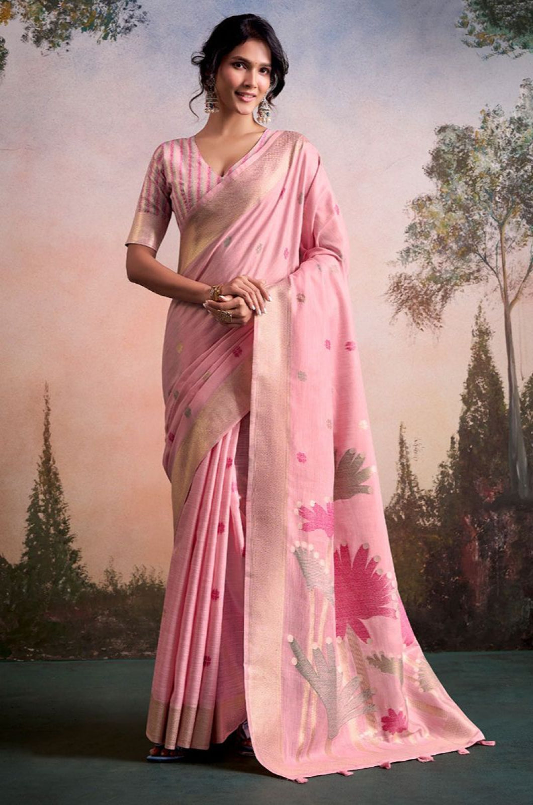 Pink Linen Sarees - SFSA577601