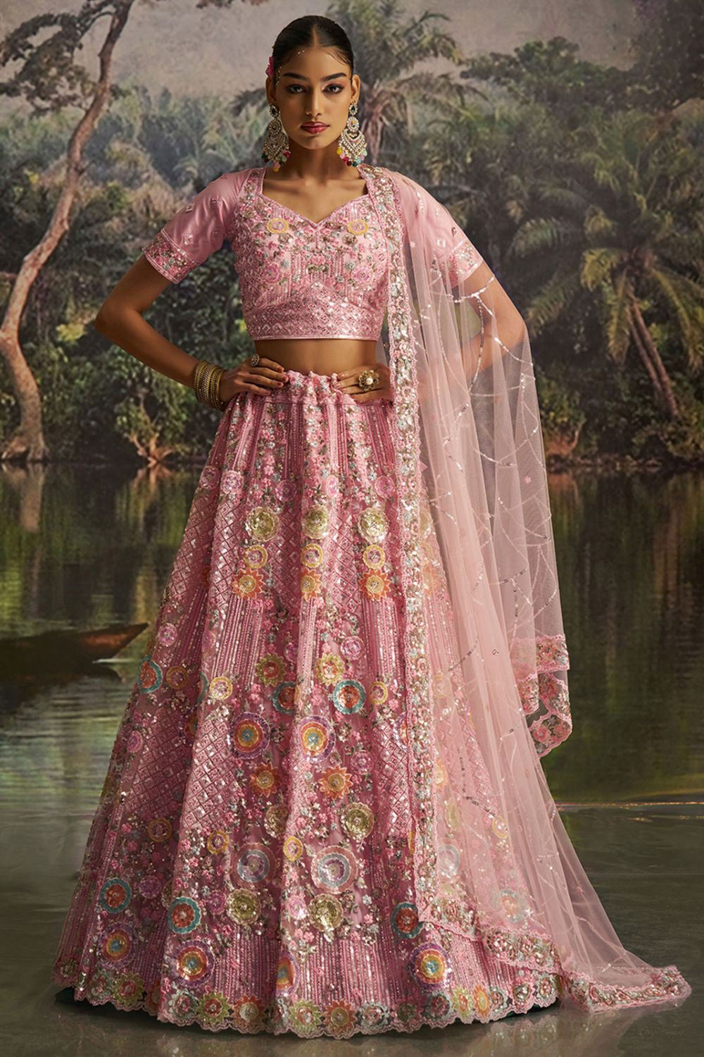 Pink Net Lehenga Choli  SFARY22807