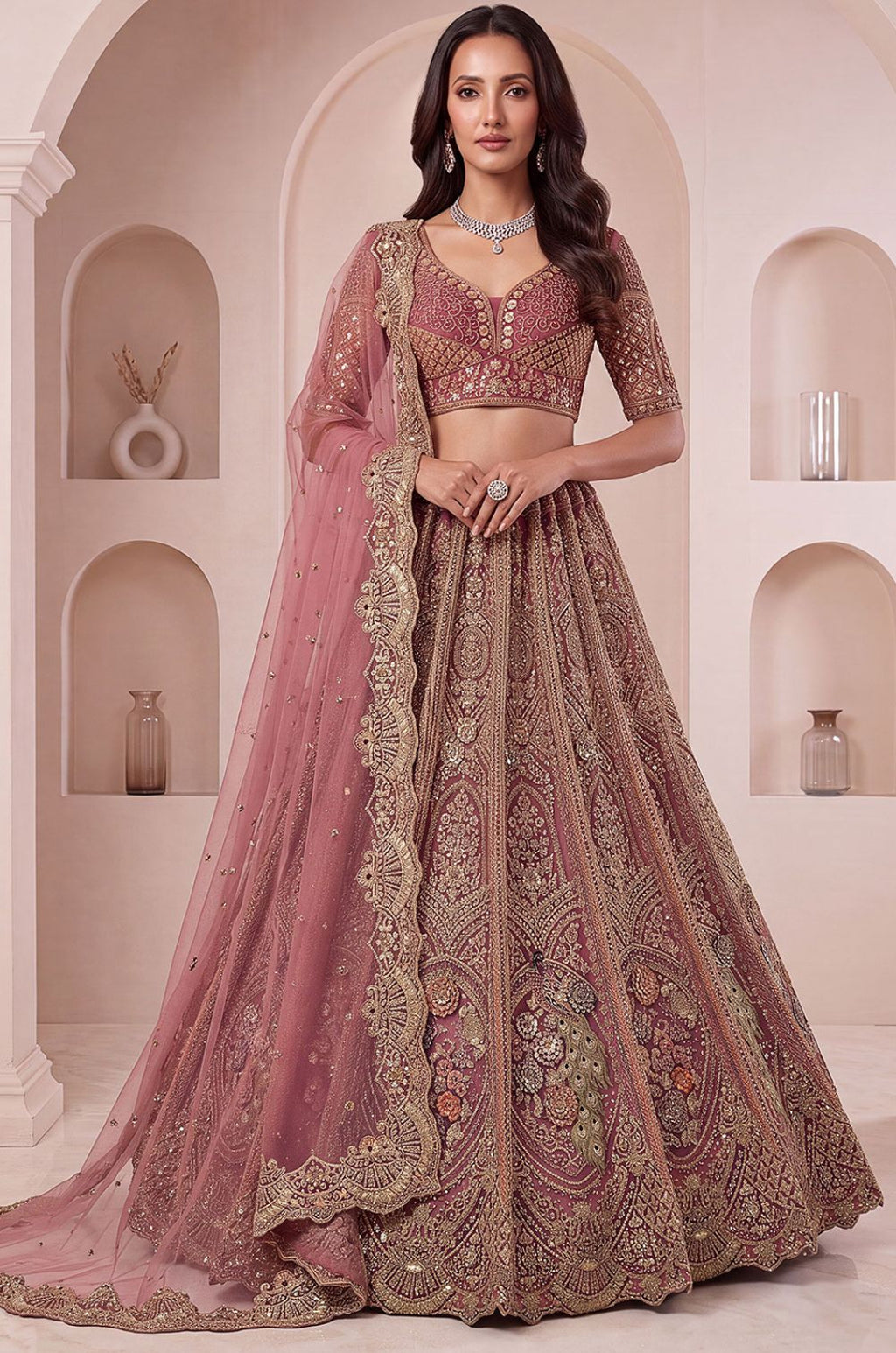 Brown Net Lehenga Choli - SFANJ3461