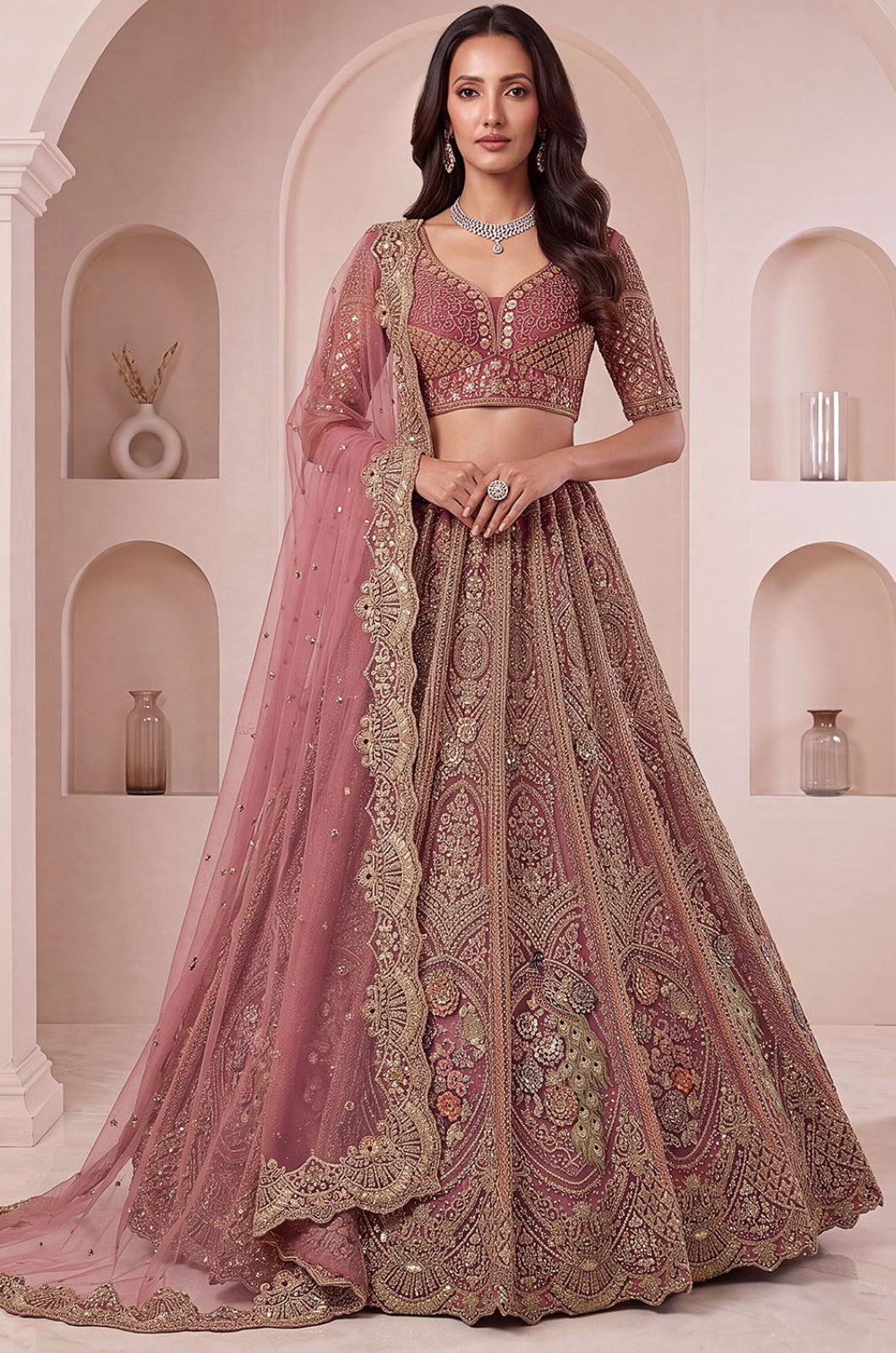 Brown Net Lehenga Choli - SFANJ3461