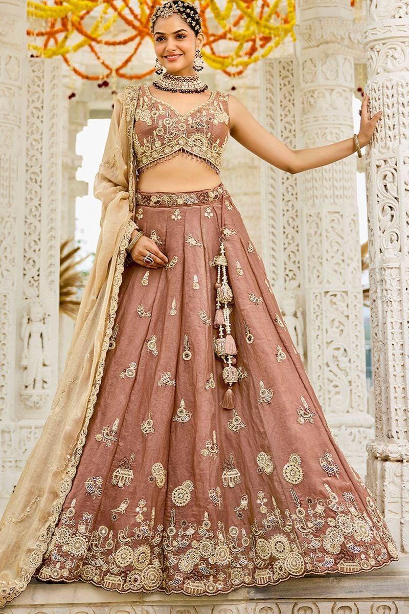 Brown Silk Wedding Party Lehenga Choli  SFPRF261503R