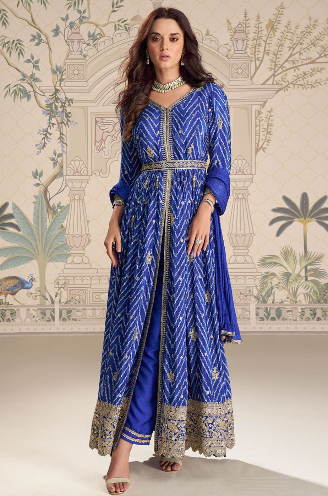 Royal Blue Silk Salwar Kameez - SFSA562102R