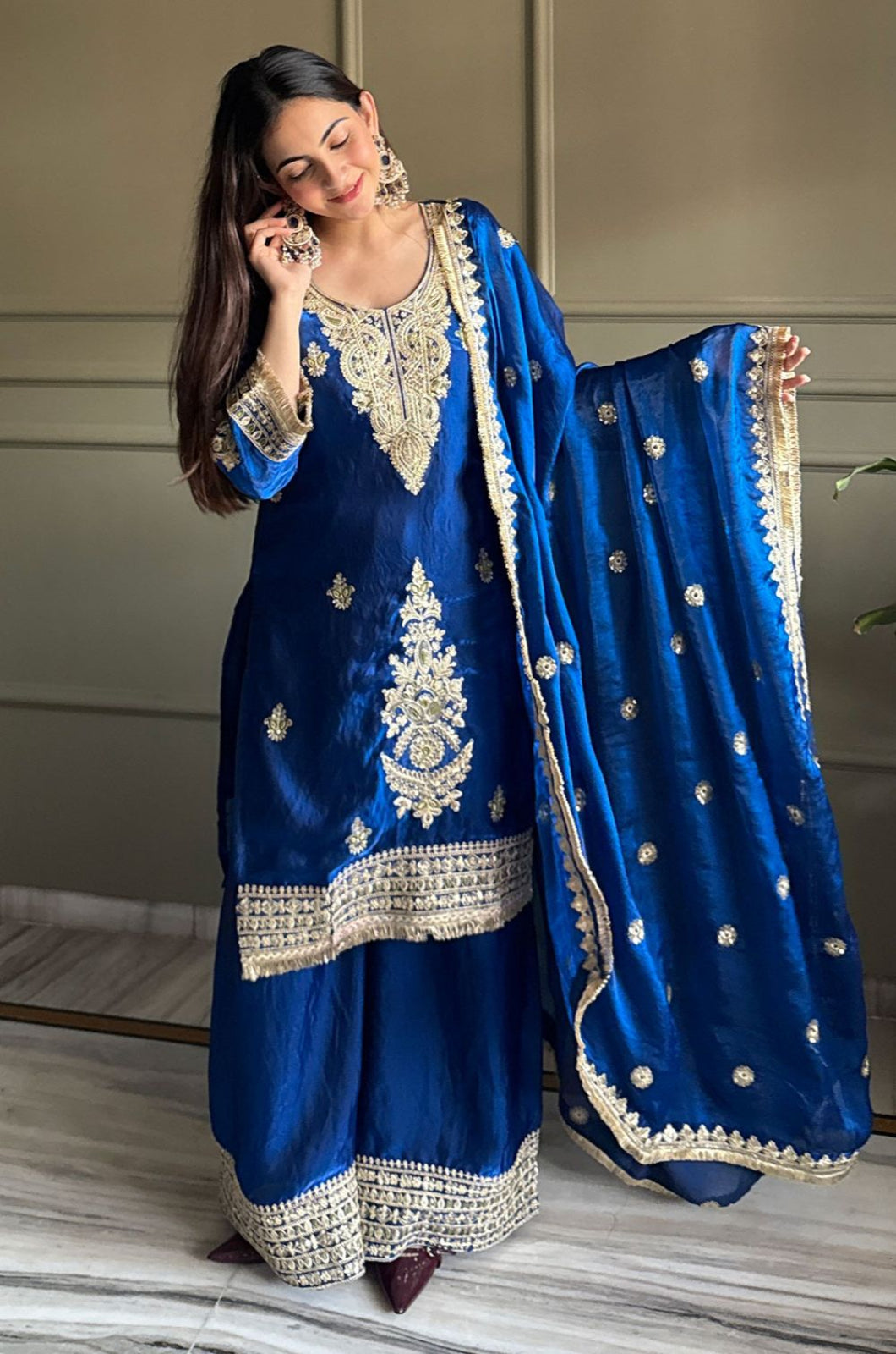 Royal Blue Satin Salwar Kameez - SFEDC25302R