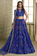 Royal Blue Net Lehenga Choli - SFSA482601A